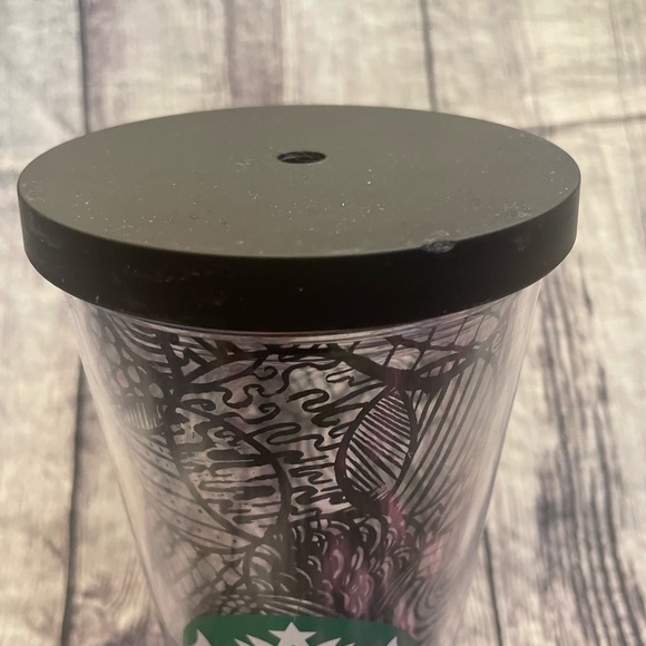 HTF Starbucks Black Line Swirls Circles Tumbler Cold Cup 24oz With Lid NO Straw - Picture 2 of 11